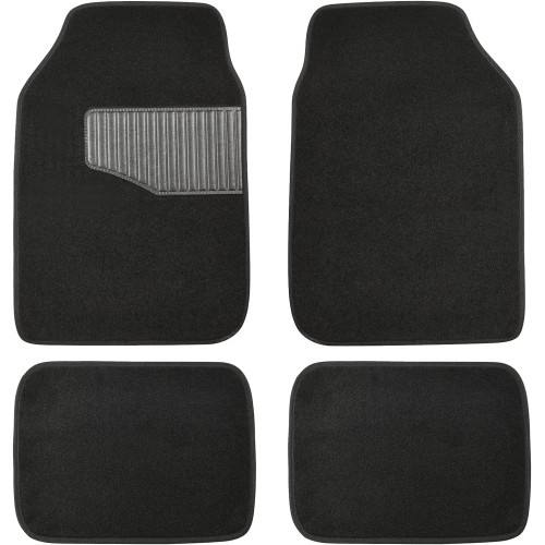 Universal Fit Rubber Carpet Floor Mats For Car SUV Van & Truck, 4-Piece, Black, 25"L x 17.5"W (Front), 13"L x 17.5"W(Rear)