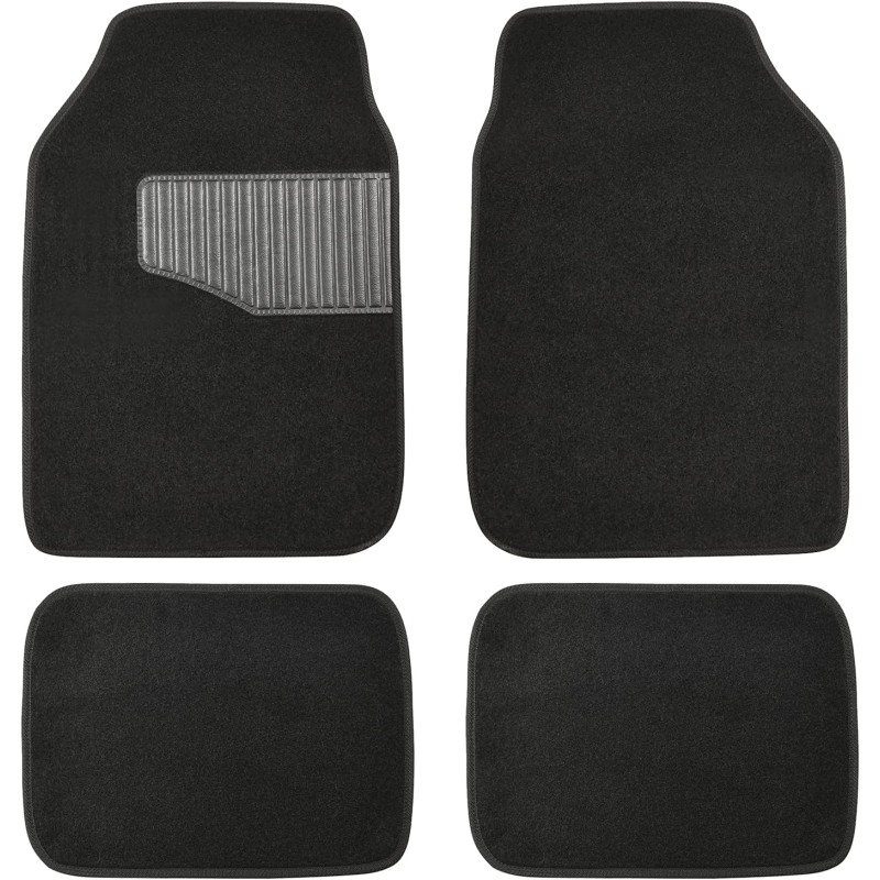 Universal Fit Rubber Carpet Floor Mats For Car SUV Van & Truck, 4-Piece, Black, 25"L x 17.5"W (Front), 13"L x 17.5"W(Rear)