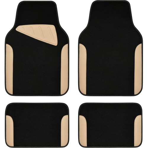 Waterproof Universal Fit Car Floor Mats, Car Mats,Set of 4pcs Car Carpet with Driver Heel Pad (Beige)