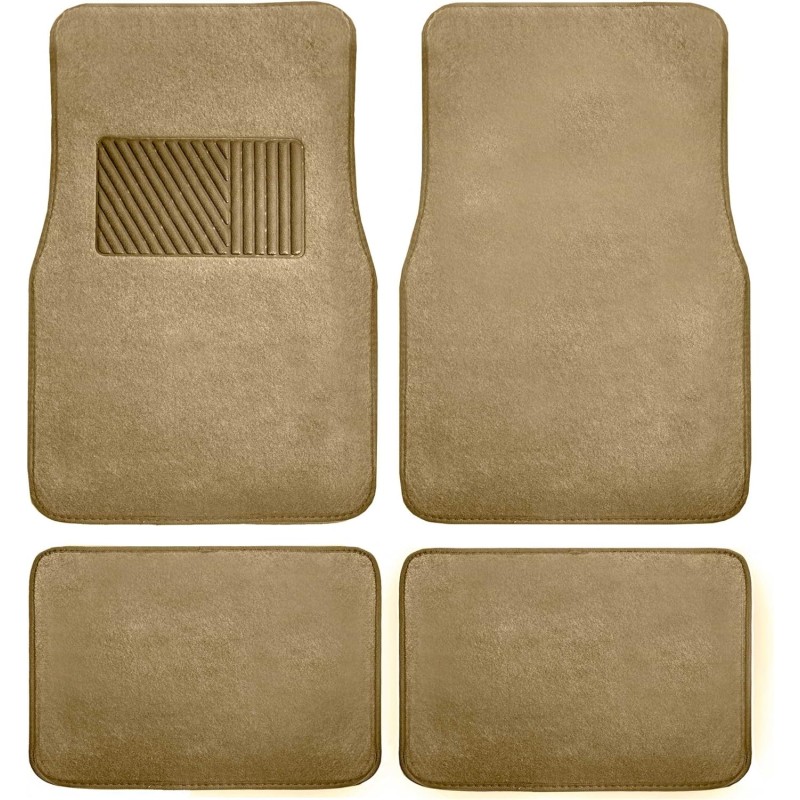 Car Floor Mat 4 Piece Set Driver's Seat with Heel Pad Deluxe Front 66 x 43 cm Rear 32 x 43 cm Beige