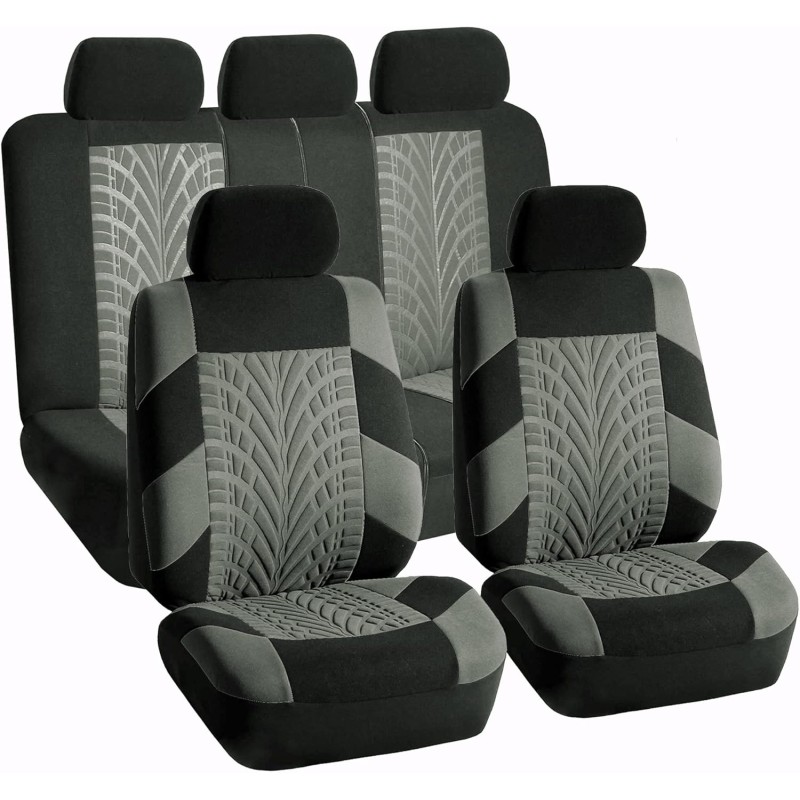 Car Seat Covers Full Set Gray- Universal Fit, Automotive Low Back Front Seat Covers, Airbag Compatible, Split Bench Rear Seat