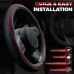 Car Steering Wheel Cover, Microfiber Leather with Anti-Slip Lining, Universal 14.5-15 inchs Black with Red line