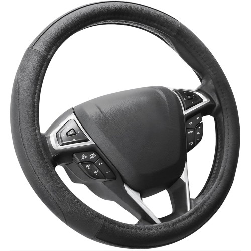 Car Steering Wheel Cover Universal Standard Size 14.5-15 inch, Black Microfiber Leather