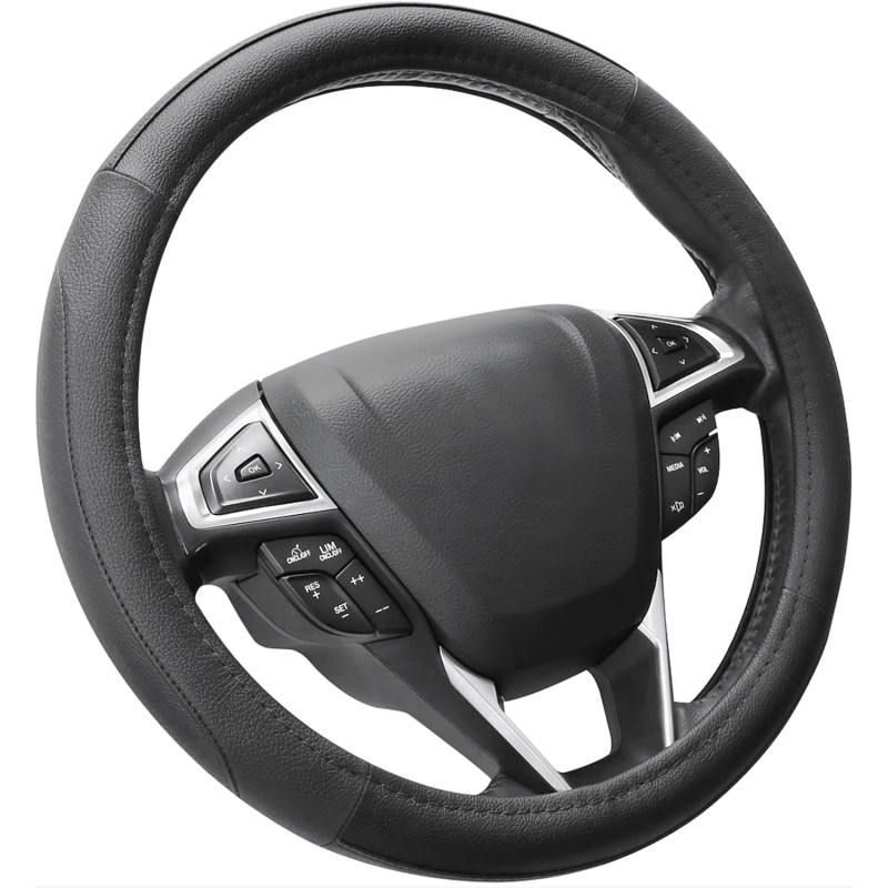 Car Steering Wheel Cover Universal Standard Size 14.5-15 inch, Black Microfiber Leather