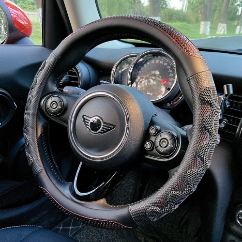 Steering Wheel Cover Great Grip with 3D Honeycomb Anti-Slip Design, Universal 14.5-15 Inch (Wine Red)