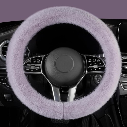 Fuzzy Winter Steering Wheel Covers for Women, Warm Cute Fluffy Car Wheel Cover for Sedan SUV for Cold Weather, Purple, 14-15in