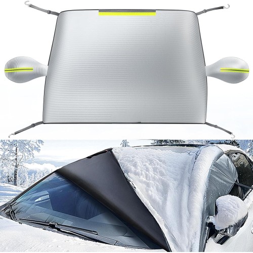 Windshield Cover for Ice and Snow [600D Upgraded Silver Waterproof] Against Frost Ice and Snow Easy Installation with Straps